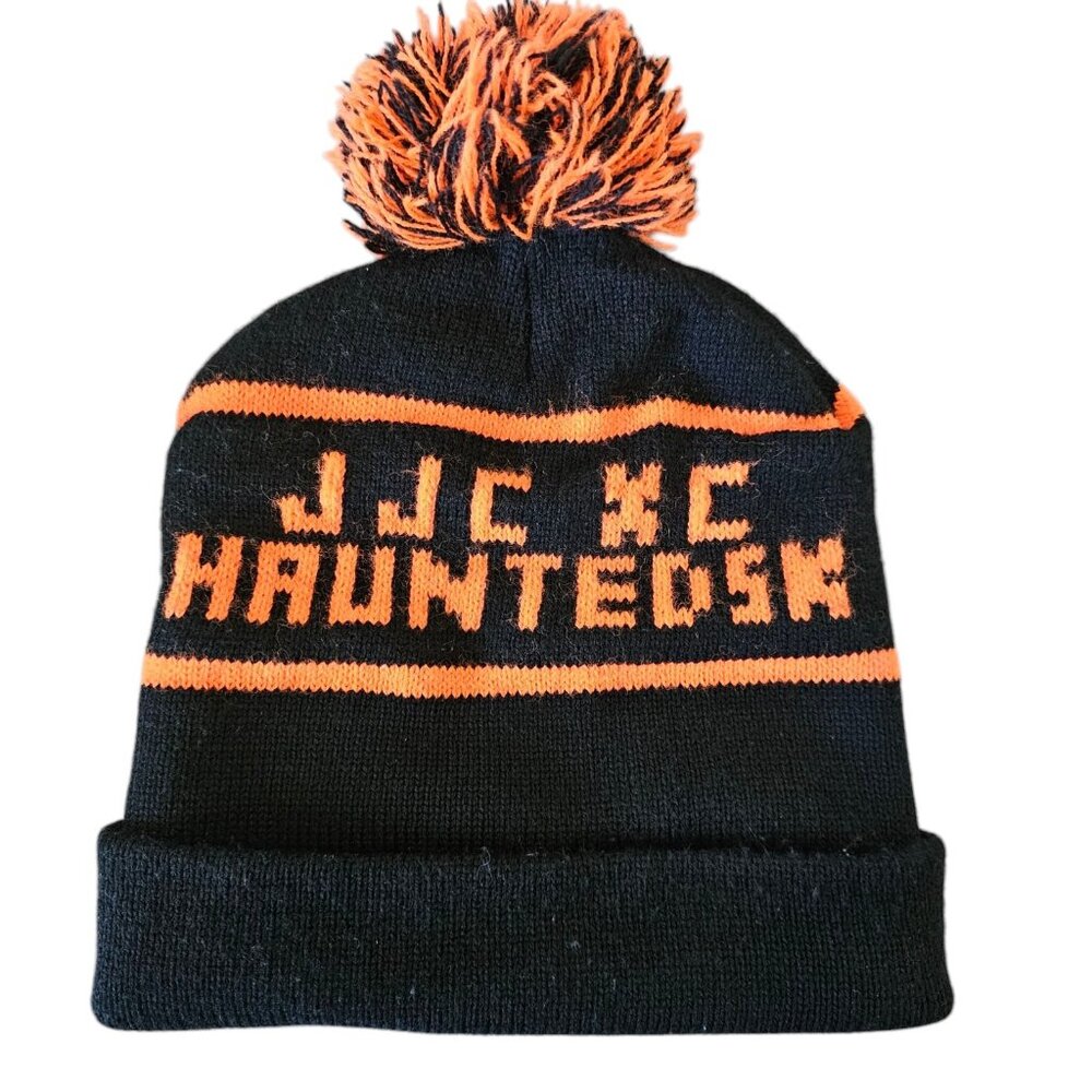Retro Style Pom Beanie Stocking Hat JCC Haunted 5K Run Joliet Jr College Black